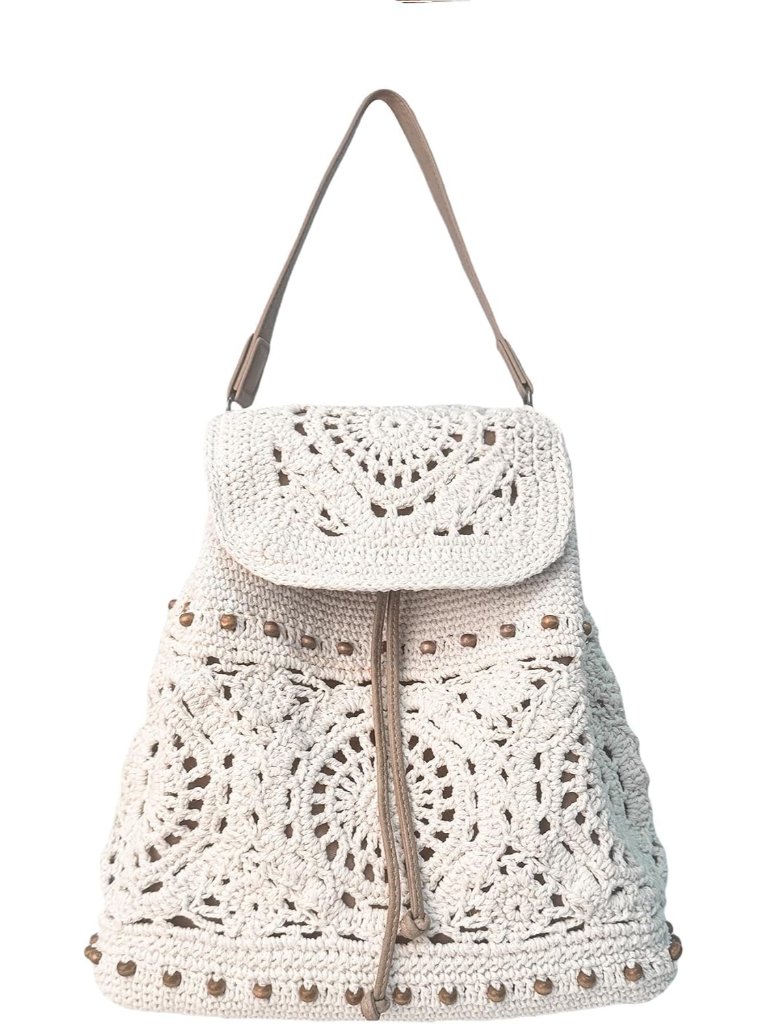 Handmade Crochet Backpack For Women Premium Cotton Rope Boho Rucksack With Adjus